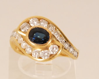 Vintage Gold Ring Sapphire And Diamond 1960s Swirl Ring Certified