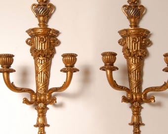 Vintage Italian Wall Lamps Gold Giltwood Carved Florentiner Sconces a pair