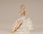 German Dresden porcelain Saxe porcelain lace figurine cancan dancer Volkstedt
