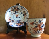 Antique Chinese porcelain 18C tea bowl cup and saucer Chinese Imari