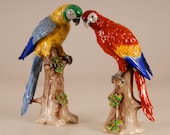 Antique German porcelain parrots polychrome glazed
