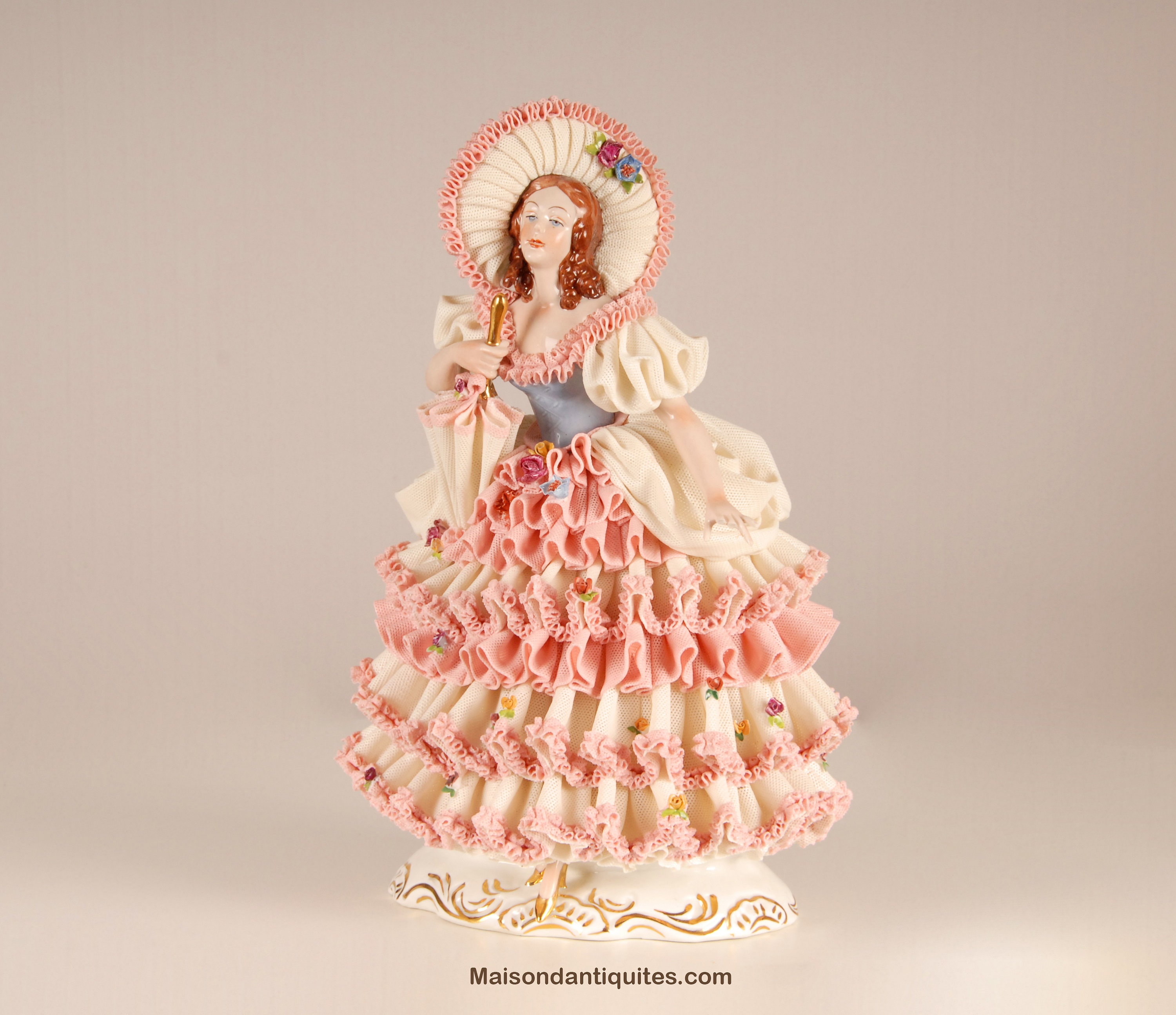 Dresden Porcelain Figurine XL Tall German Lace Porcelain Vintage