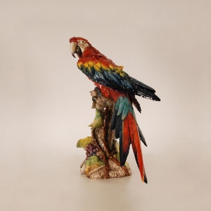 Italian Majolica Ceramic Figure Parrot Art Deco Porcelain Animal Bird Figurine