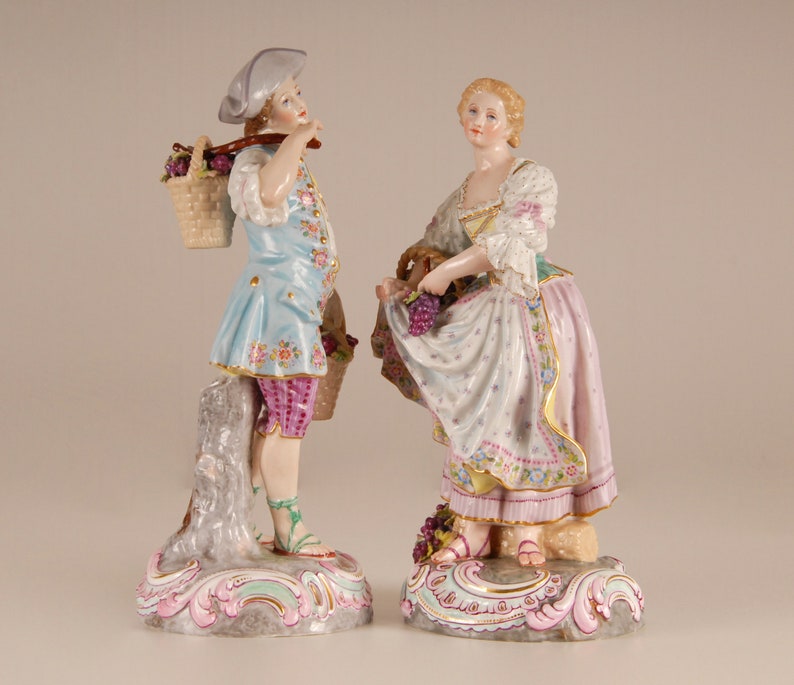Antique Porcelain Figurines Gardners Made After Meissen Etsy