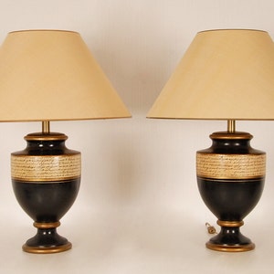 Vintage Ceramic Lamps French Gold Beige and Black Vase Lamps Table Lamps a Pair