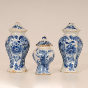 Antique Dutch Delftware miniatures Dollhouse vases blue and white earthenware 18th century