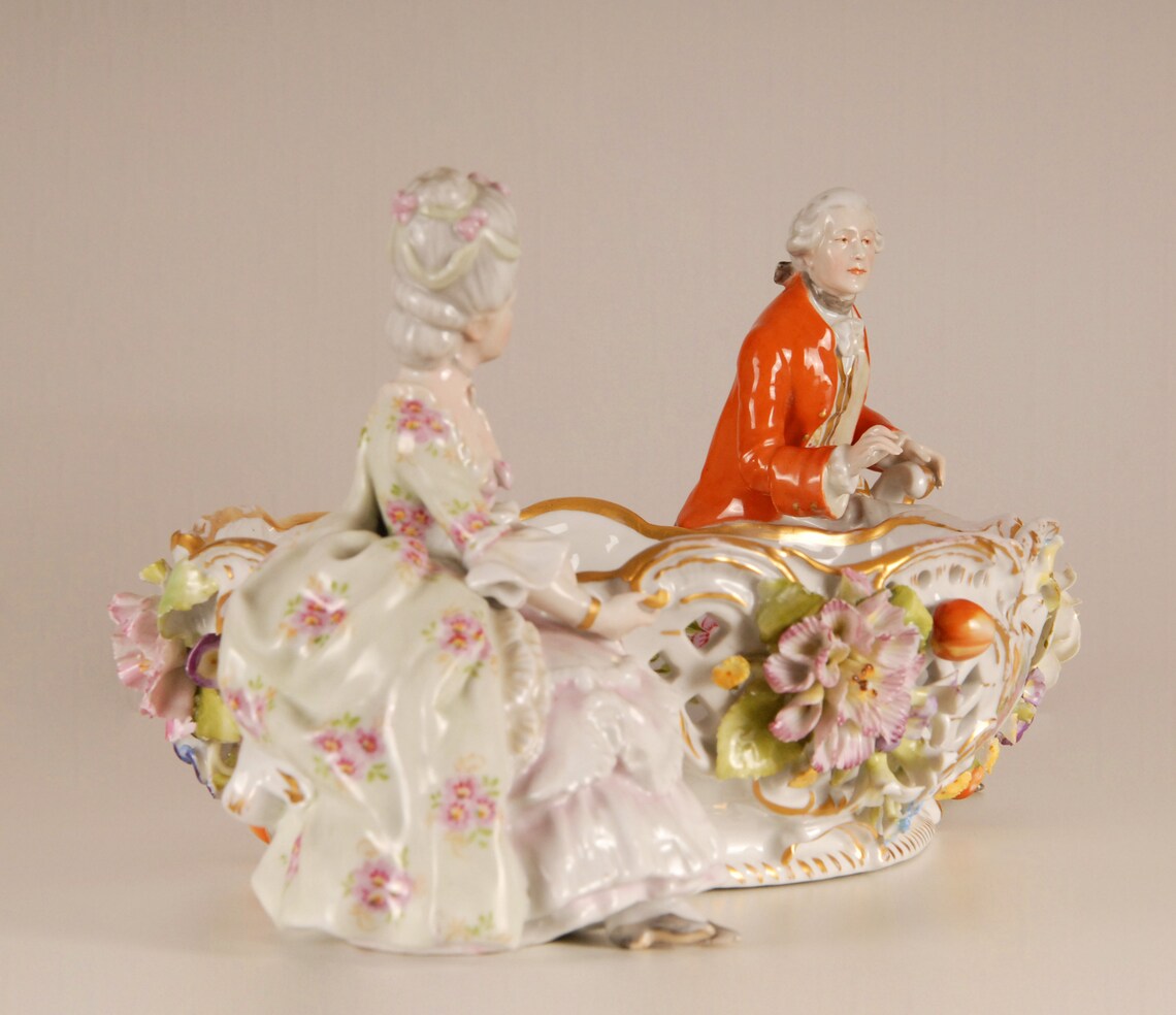 Antique German Porcelain Figurine Centerpiece Figural Basket Etsy
