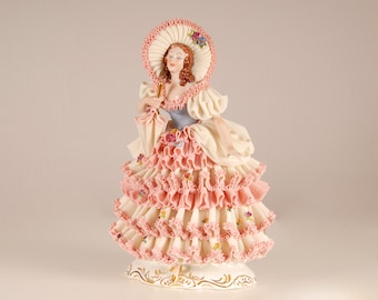 Dresden porcelain figurine XL Tall German lace porcelain Vintage