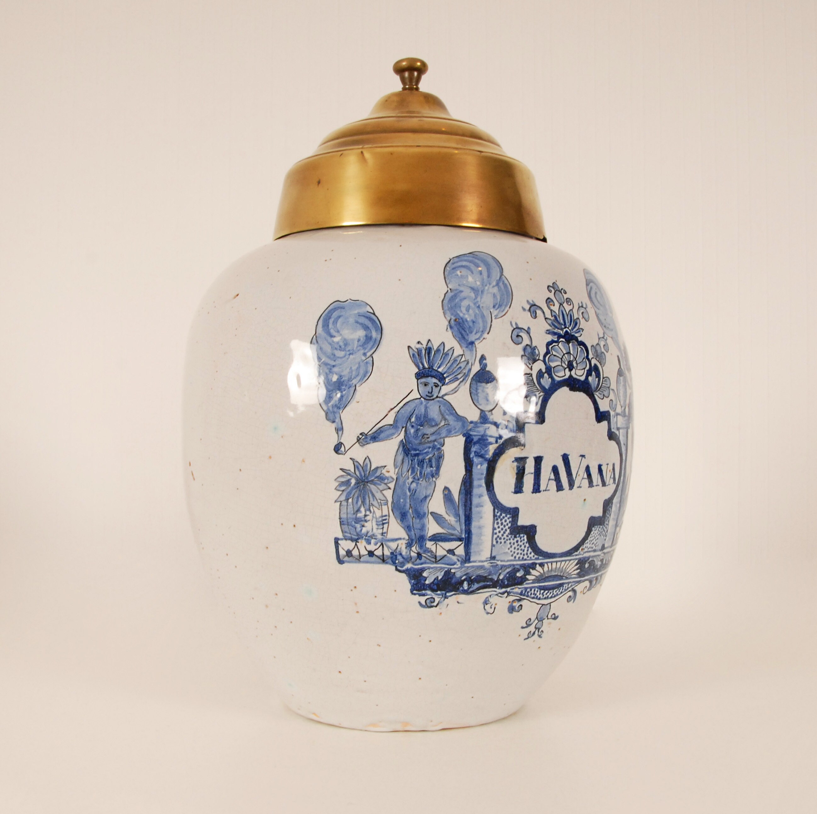 antique delft tobacco jar Antique Delft Jar the Claw Tabacco Jar Blue and White Earthenware Signed