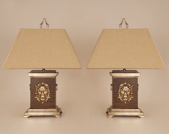 Vintage French Table Lamps Bouillotte lamps Silver and Faux Rosewood a Pair