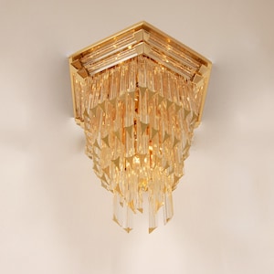 Mid Century Italian Chandelier Venice Gold Tall Murano Venini Glass 5 Tier Crystal Chandelier