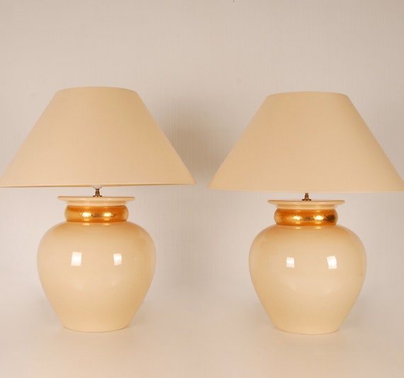 Vintage French Table Lamps XL Ceramic Robert Kostka Gold Accent 