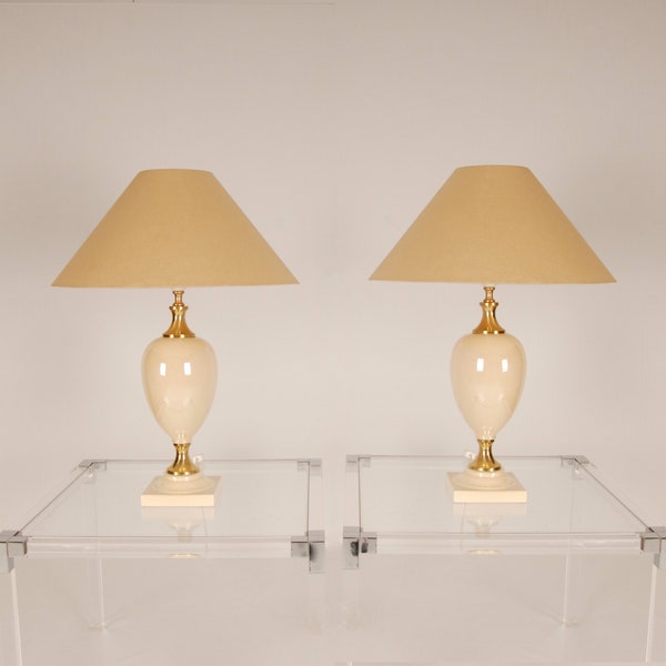 Hollywood Regency Table Lamps Gilt brass beige - a pair