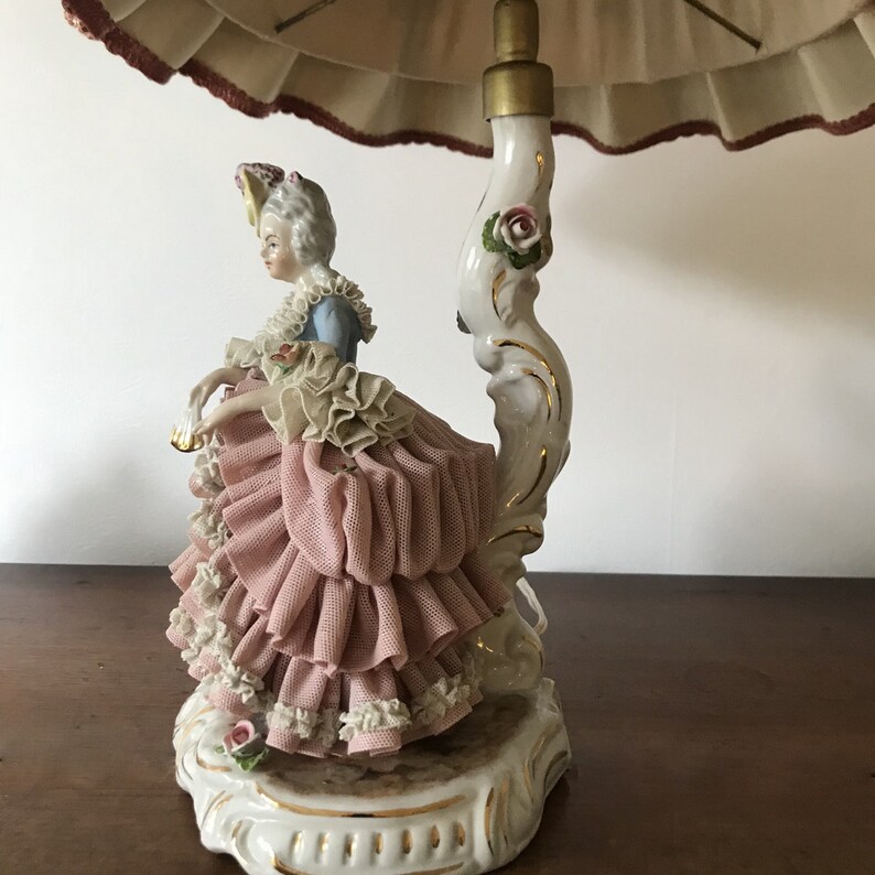 Antique lace porcelain figurine figural lamp Dresden German Etsy