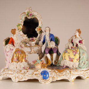 Antike Dresdner Porzellanfigurengruppe Spitzenfiguren Rokoko Deutsch Volkstedt