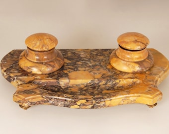 Antique inkwell Italian marble Siena Louis XVI revival 19th century