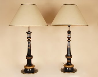 ヴィンテージ オニキス＆金箔テーブルランプ ペア - 1970年代ベルギー