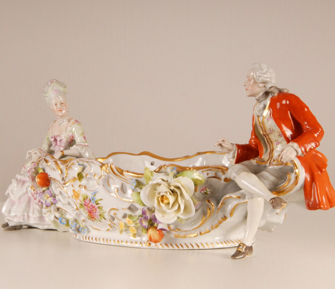 Antique German Porcelain Figurine Centerpiece Figural Basket Etsy