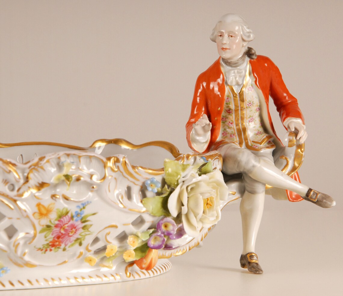 Antique German Porcelain Figurine Centerpiece Figural Basket Etsy