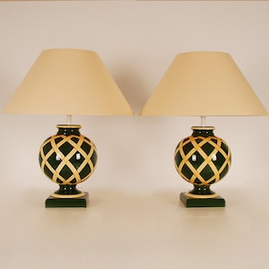 Vintage French Table Lamps Ceramic Porcelain Vase Lamps a pair 70s