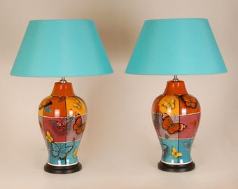 Ceramic Table Lamps French Butterflies Modern Lamps - a Pair