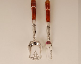 Antique Silver Cutlery flatware sterling Silver and Agate ginger set 19th century