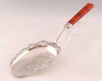 Antique agate & Sterling silver pie scoop server 19th century Victorian
