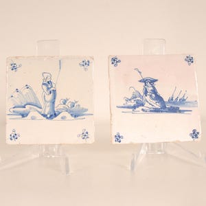 17th century Dutch Delft tiles Figures in landscape shepard al a pastoral landscape