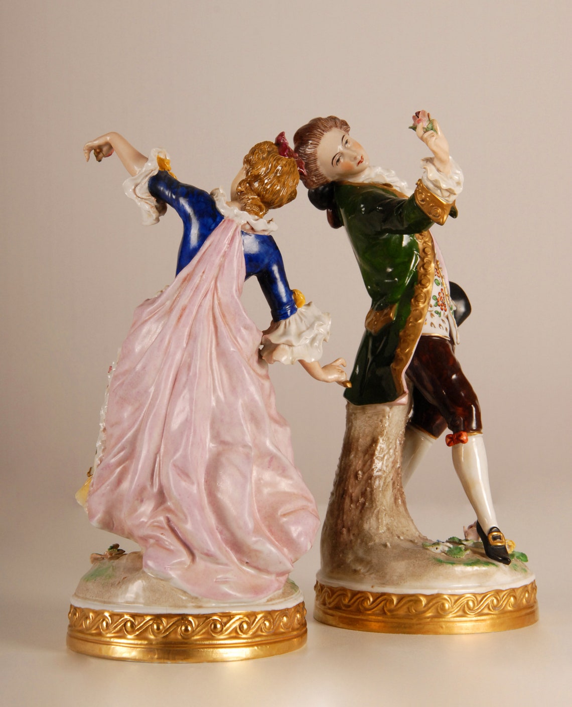 Antique German Dresden Porcelain Figurine Dancing Couple Dancers Marked