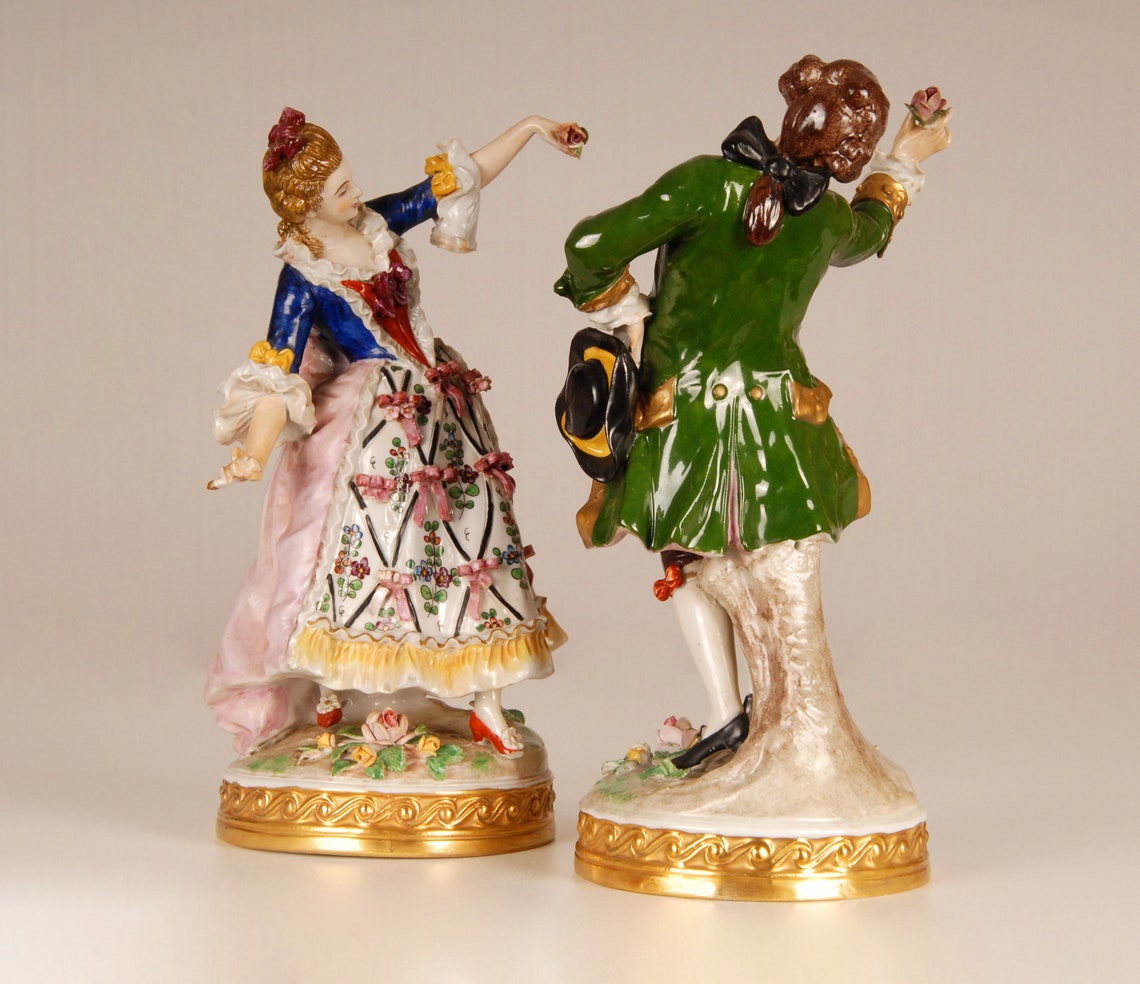 Antique German Dresden Porcelain Figurine Dancing Couple Dancers Marked