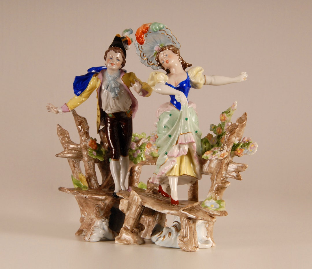 A Pair Antique German Porcelain Figurines Marked Dresden Style Etsy