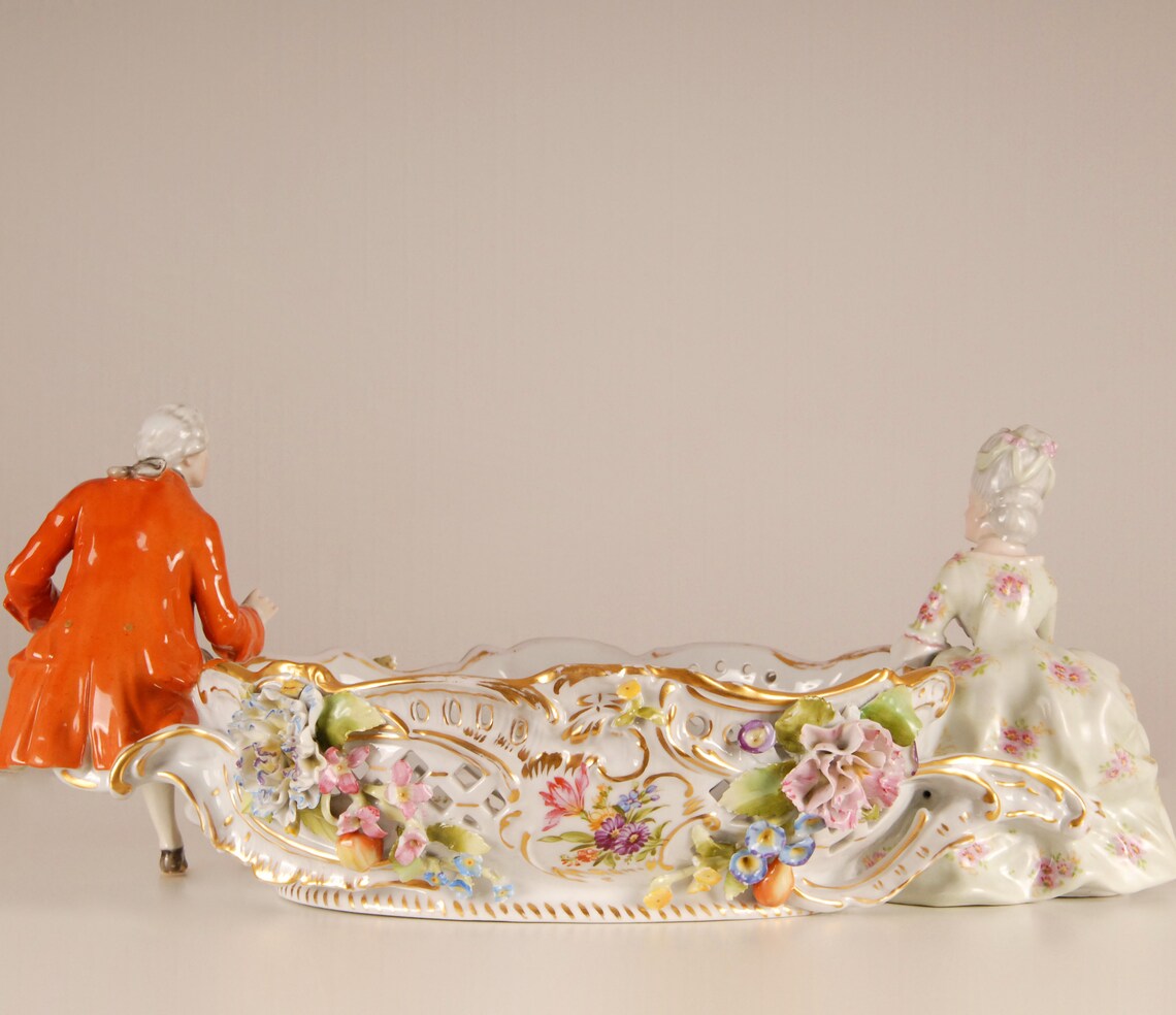 Antique German Porcelain Figurine Centerpiece Figural Basket Etsy