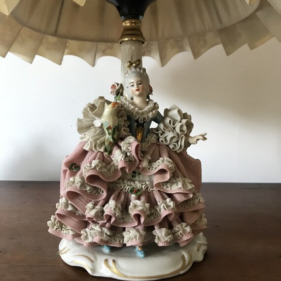 Antique Porcelain Figurine Marke Dresden Figural Lamp