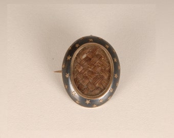Antique mourning brooch pendant Victorian hair Memento mori