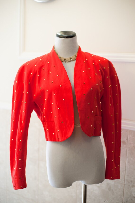1980s Red Cropped Jacket Gold Studded Matador Styl