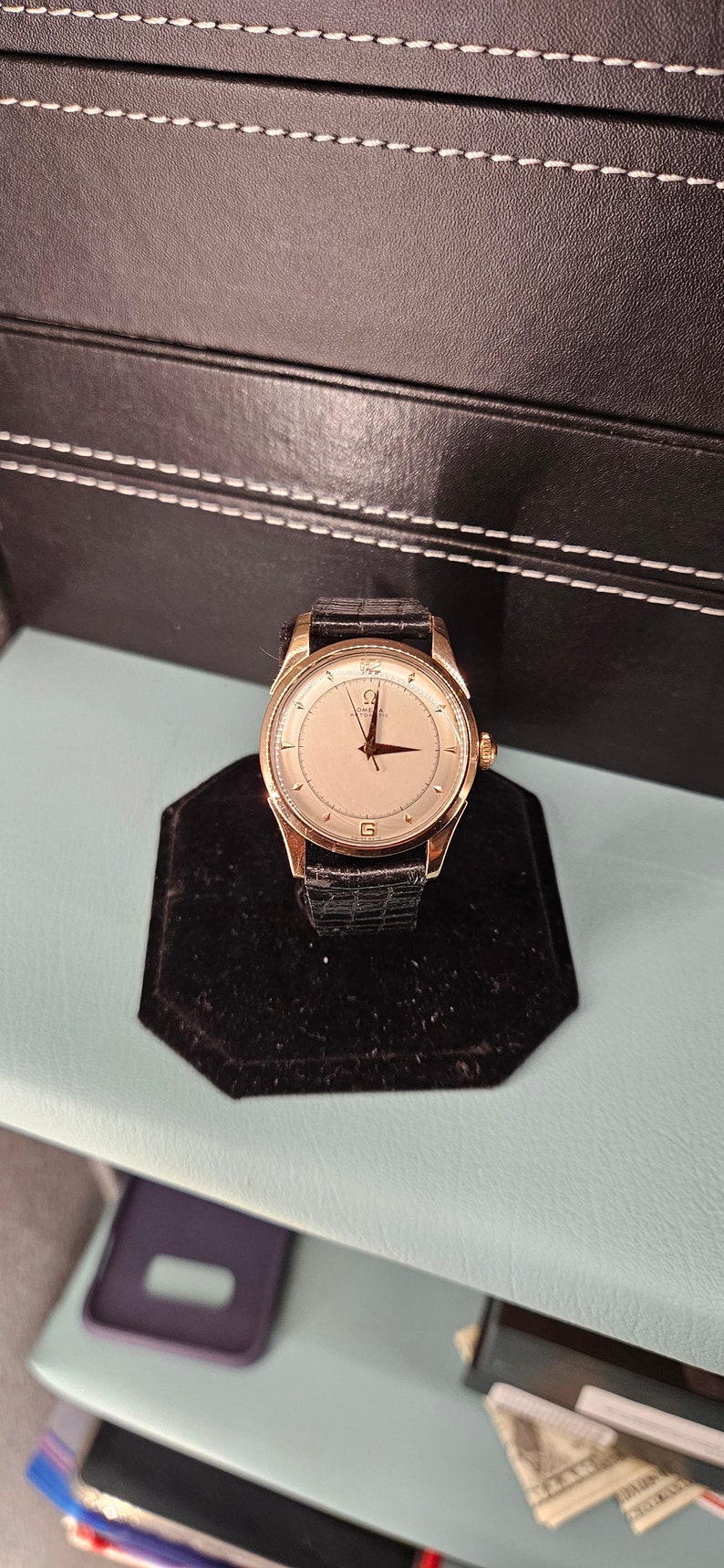 Omega watch mint dial 1950s two Tone, Rose Gold and stainless. Watch keeps good time see timegrapher picture image 4