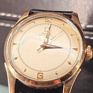 Omega watch mint dial 1950s two Tone, Rose Gold and stainless. Watch keeps good time see timegrapher picture image 2