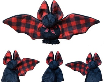 Buffalo Plaid Bat, Cuddle Bat, Soft, Bat Plushie, Buffalo Plaid, Plushie, Fuzzy Bat, Adorable Bat, Holiday, Christmas, Bat, Gift, Plaid