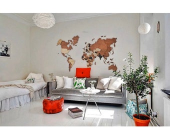 World map made from craft wood home decor