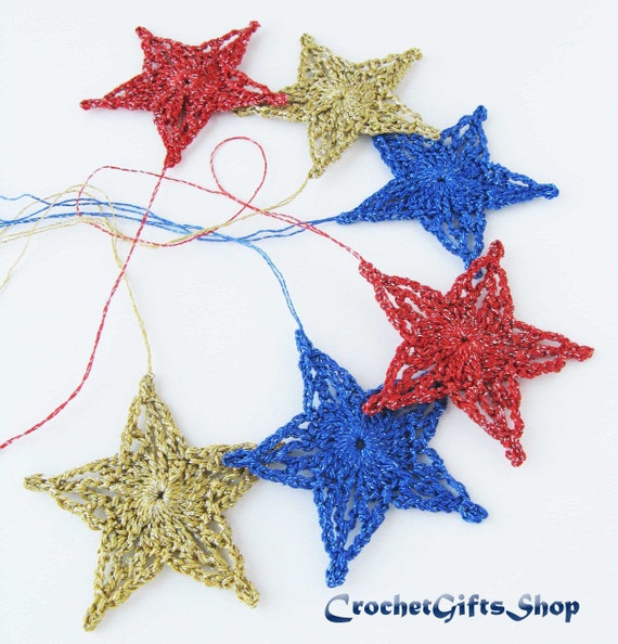 Crochet Patterns Christmas Star Ornaments Xmas Pdf Pattern Etsy