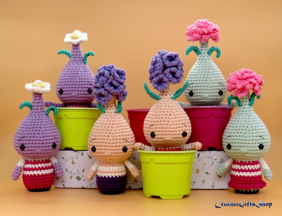 Amigurumi Plant Flower Baby Bulb Doll Set Crochet Pattern With Etsy
