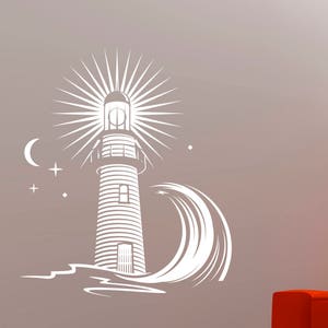 Lighthouse Wall Decal Nautical Vinyl Sticker Sea Travel Home Interior Decorations Navigation Moon Wall Art Room Bedroom Coastal Decor 1lhs