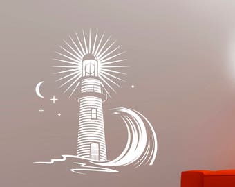 Lighthouse Wall Decal Nautical Vinyl Sticker Sea Travel Home Interior Decorations Navigation Moon Wall Art Room Bedroom Coastal Decor 1lhs