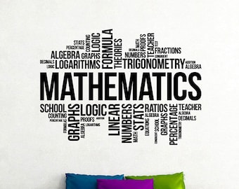 Math Wall Decal Vinyl Sticker Mathematics Word Cloud Science Decor Education Wall Art School Classroom Decor Teacher Gift Poster Mural 56qz