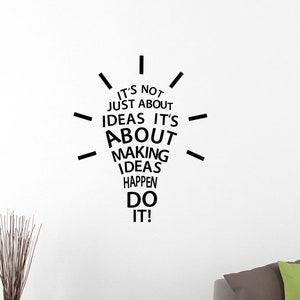 Making Ideas Happen Do It Quote Wall Decal Vinyl Sticker Idea Lightbulb Work Success Motivational Wall Art Home Room Office Decor 11qz