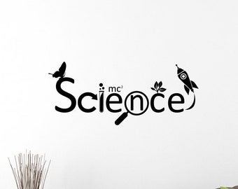 Adesivo da parete scientifico, adesivo in vinile, laboratorio scientifico, insegna, studio, apprendimento, arte da parete, stelo, regalo per insegnanti, decorazione per l&#39;aula della scuola, poster, logo 9qz