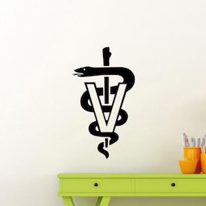 Veterinary Caduceus Decal Vinyl Wall Sticker Vet Tech Sign Veterinarian Decor Wall Art Poster Gift Self Adhesive Medical 3985