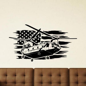 CH-47 Chinook Helicóptero Decalque de Parede Adesivo de Vinil Bandeira Americana dos EUA Arte de Parede Decoração das Forças Aéreas Militares Cartaz Sinal de Presente Autoadesivo 2786