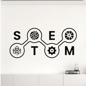 Stem Wall Decal Vinyl Sticker Science Decor Steam Decal Engineering Wall Art Technology Poster Scientist Gift Stencil Classroom Sign 2686