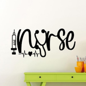 Verpleegkundige sticker vinyl muursticker RN CNA decor hart stethoscoop muur kunst verpleging poster flebotomist cadeau teken zelfklevend medisch 3959